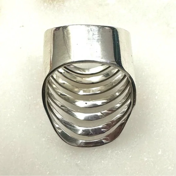 Boho Magic Curved Multi Layer Sterling Silver Full Finger Statement Ring - Picture 7 of 16